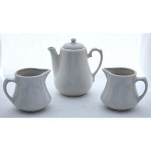 Teapot-Two Creamers-Cream Color-Homer Laughlin-USA-Restaurant Ware Style